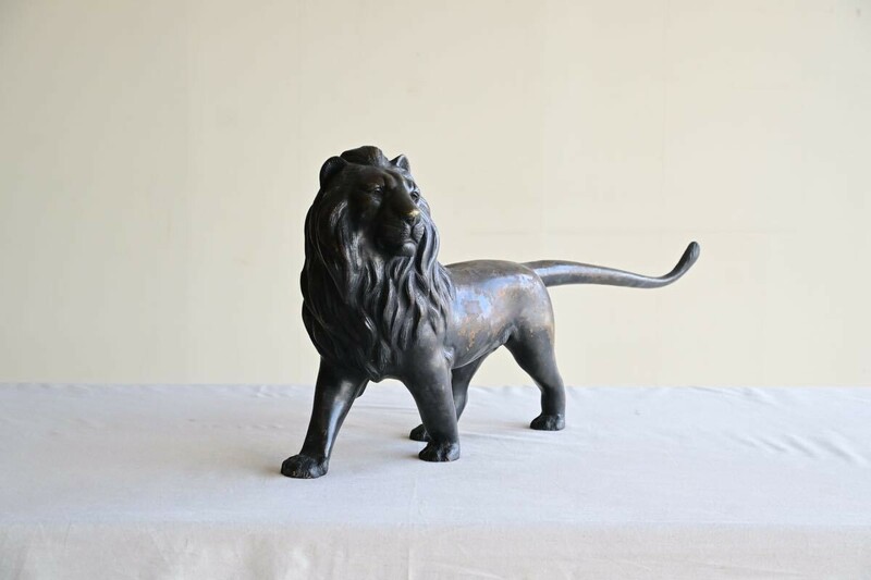 【骨董品】 ライオン ブロンズ像 18.3kg インテリア オブジェ 置物 彫刻 アンティーク 西洋 ヴィンテージ 獅子