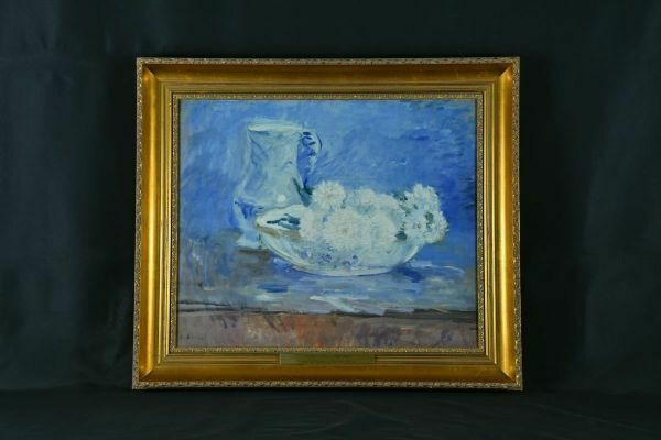 【美品】ベルトモリゾ 複製絵画 静物画 花 花瓶 白 青 マネ 壁掛け インテリア 店舗 ディスプレイ 壁飾り 印象派 Berthe Morisot