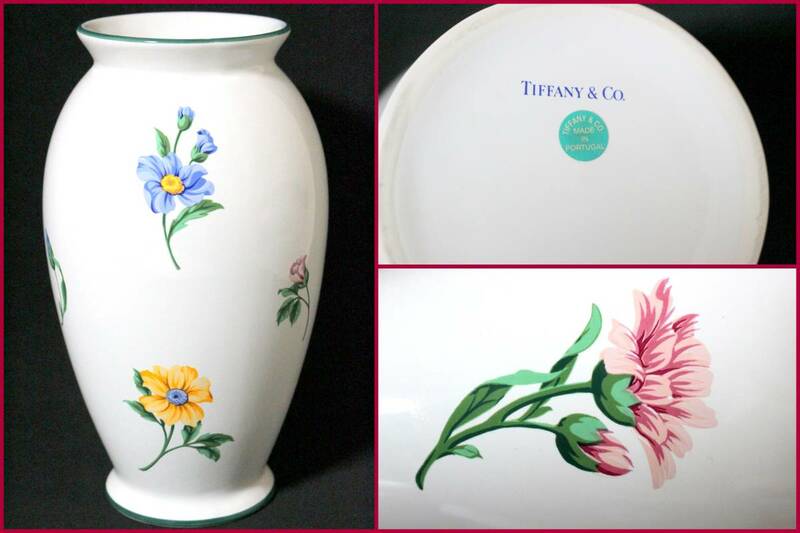 【TIFFANY&Co/ティファニー】SINATRA『高さ約27ｃｍ花柄フラワーベースｘ1』《状態は良好》ポルトガル/陶磁器花瓶/ビンテージ/レア/BVT3576
