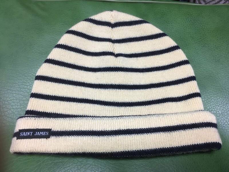 2402フランス仏FRANCE製セントジェームスSAINT JAMESウールWOOLボーダー ニットCAPキャップ帽子ワッチ ビーニーWHITE白×NAVYネイビー紺