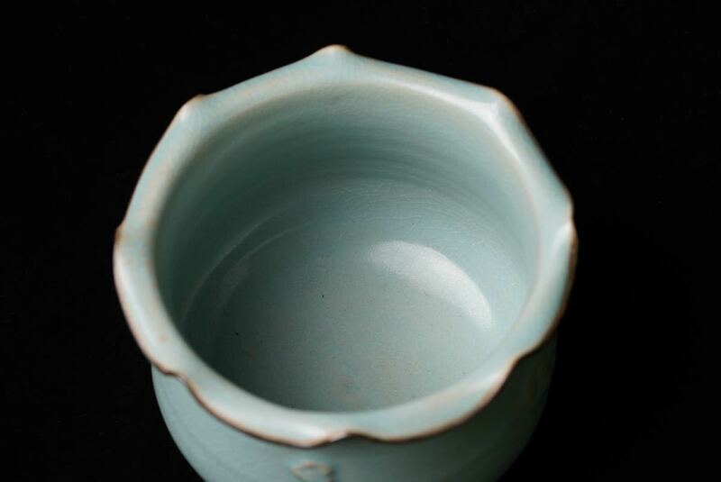 中国古美術 汝窯 青磁 花口 鉢 水指 水入 茶道具 時代物 南宋