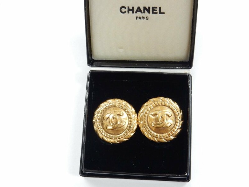 【ヴィンテージ】シャネル CHANEL イヤリング ココマーク オールド ゴールド アクセサリー 箱付き ラウンド