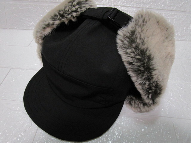 新品！GU フライトキャップ・黒／ブラック（男女兼用ユニセックス防寒ジーユーボアファー帽子ナイロンパイロットキャップ耳あてアラスカ帽