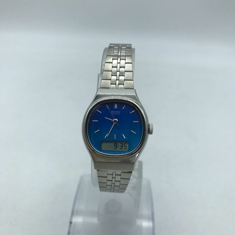 SEIKO セイコー 3針 デジアナ ブルー文字盤 レディース クォーツ 腕時計 E029-5210