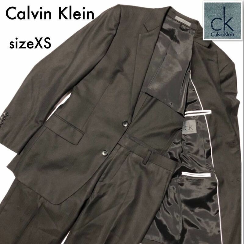 Calvin Klein カルバンクライン　シングルスーツ上下セット　シャドーストライプ　オンワード樫山　ウール　XS程度　ブラック