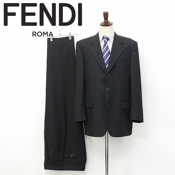 ◆FENDI/フェンディ ストライプ柄 3釦 スーツ ブラック 50