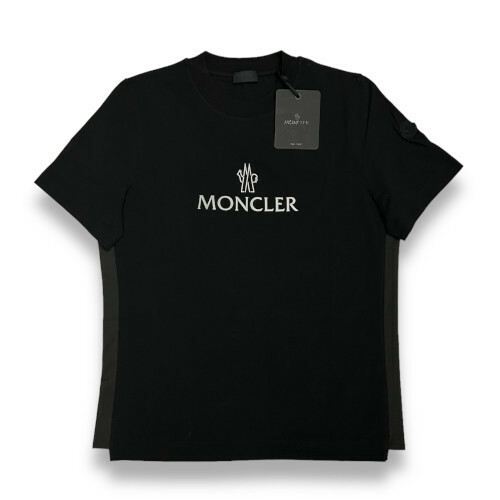 新品 Lサイズ MONCLER リフレクターロゴ サイドメッシュ Tシャツ ブラック モンクレール