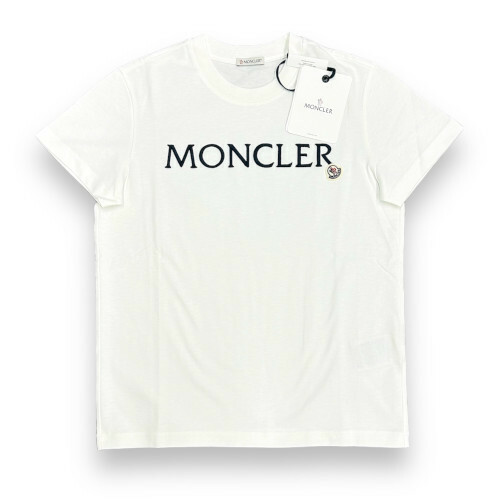 新品 XSサイズ MONCLER ロゴ 刺しゅう パッチ Tシャツ ホワイト コットン モンクレール