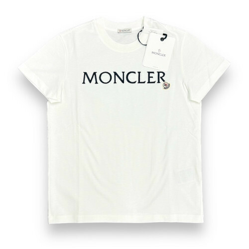 新品 Lサイズ MONCLER ロゴ 刺しゅう パッチ Tシャツ ホワイト コットン モンクレール