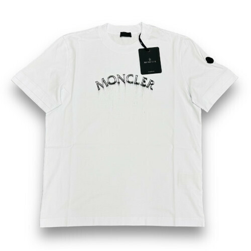 新品 Sサイズ MONCLER ウォーターペイント ロゴ ダブルエッジ Tシャツ ホワイト モンクレール