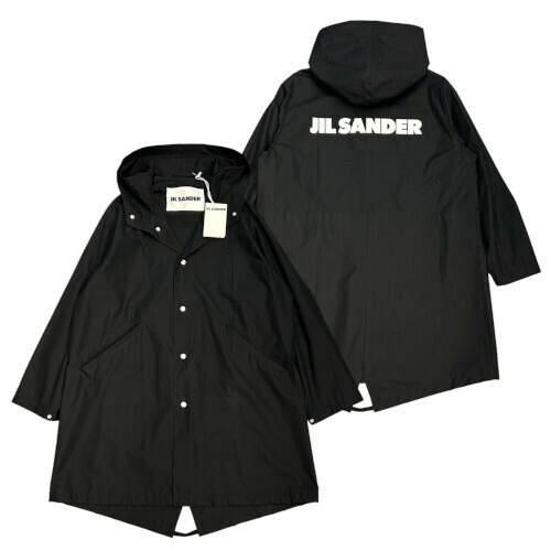 新品 サイズ46 JIL SANDER ロゴプリント コットンポプリン コート パーカー ブラック ジルサンダー