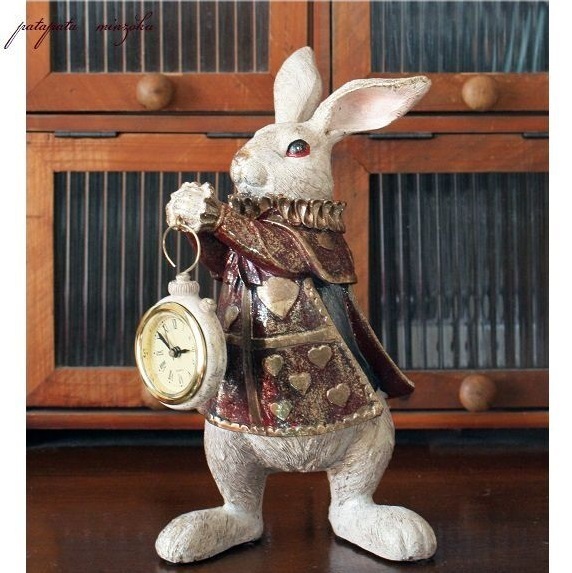 不思議の国のアリス ラビットクロック 懐中時計 トランプラビット トランペットウサギ アンティーク調 置き時計