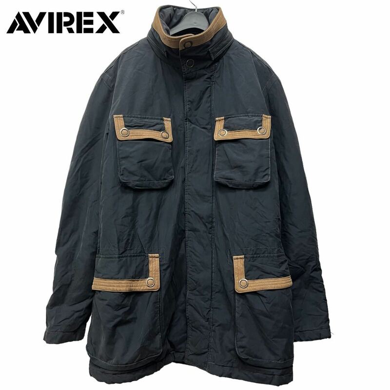 AVIREX / アヴィレックス メンズ 中綿ジャケットコート スタンドカラー チェスター丈 ネイビー Mサイズ フード収納 a-1223