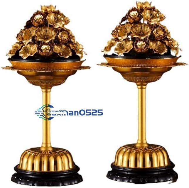 仏花 花團燈 金色蓮華法事仏壇 仏具 仏前 お仏壇に飾る常花の1対セット LEDライト付き高さ40cm