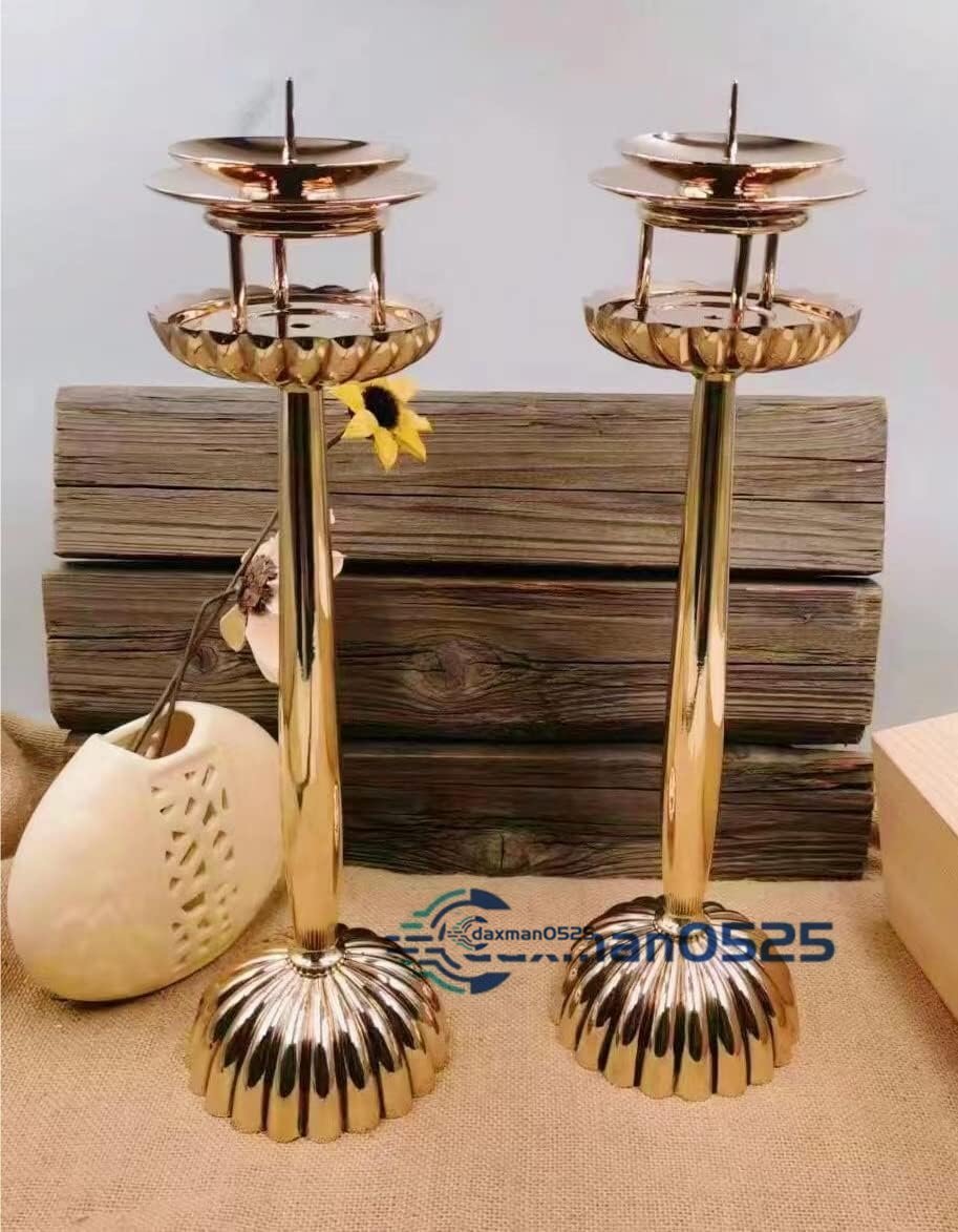 菊壇灯一対 前具 一面器 法具 密教法具 寺院用仏具 真鍮製高さ29cm