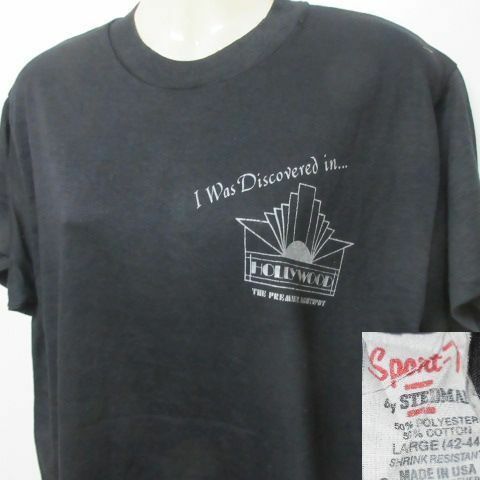 80s アメリカ製　オールド　Tシャツ S 黒　ハリウッド　ステッドマン　タグ年代 ヴィンテージ　USA古着　sy1797
