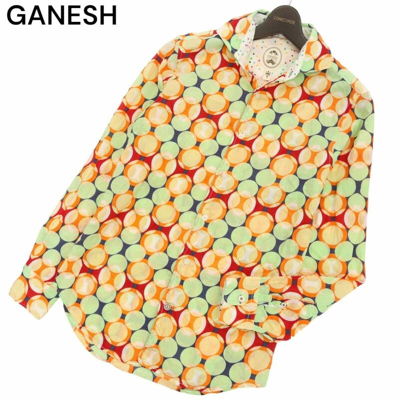 GANESH ガネーシュ 通年 長袖 幾何学柄 総柄★ シャツ Sz.S　メンズ　C4T01255_2#C