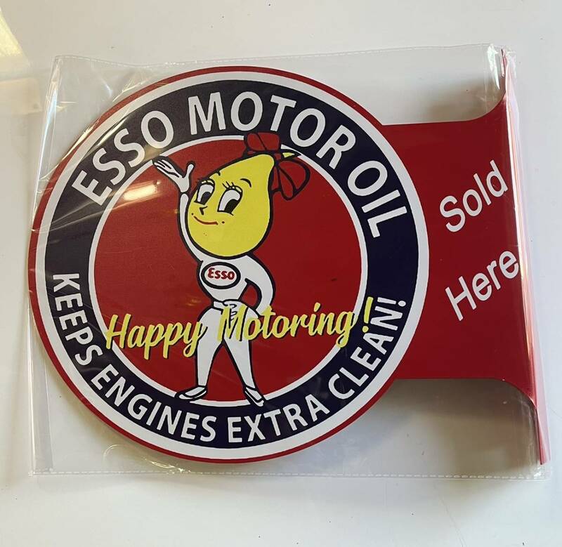 ESSO GIRL ラウンド フランジ サイン 看板 メタル ブリキ 垂直 壁面 店舗 アドバタイジング エッソガール