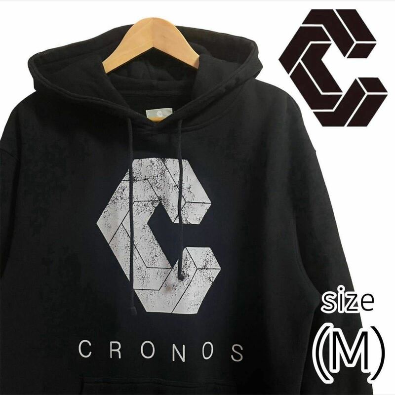 CRONOS パーカー オーバーサイズ(M) ビッグロゴ 黒 ブラック フーディー CRNS クロノス 薄手 プルオーバー トレーニー 中古品【5002】F