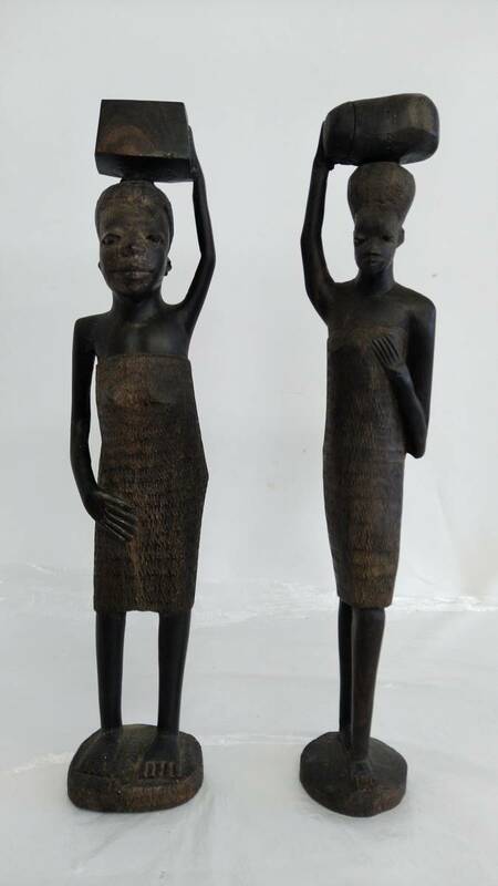 タンザニア マコンデ彫刻 2体 置物 オブジェ 木彫 人形 プリミティブアート アフリカ美術 インテリア 民芸品 アジア