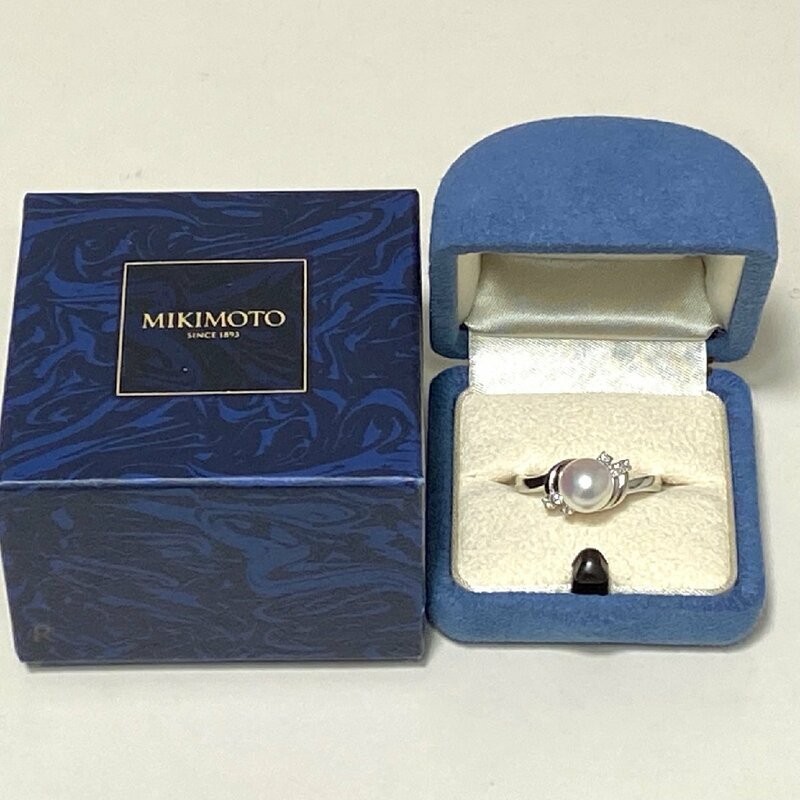 ☆【KJC】MIKIMOTO ミキモト　Pt900(プラチナ） あこや真珠 8.7㎜ /ダイヤモンド　リング　指輪　サイズ約21番強　アコヤパール