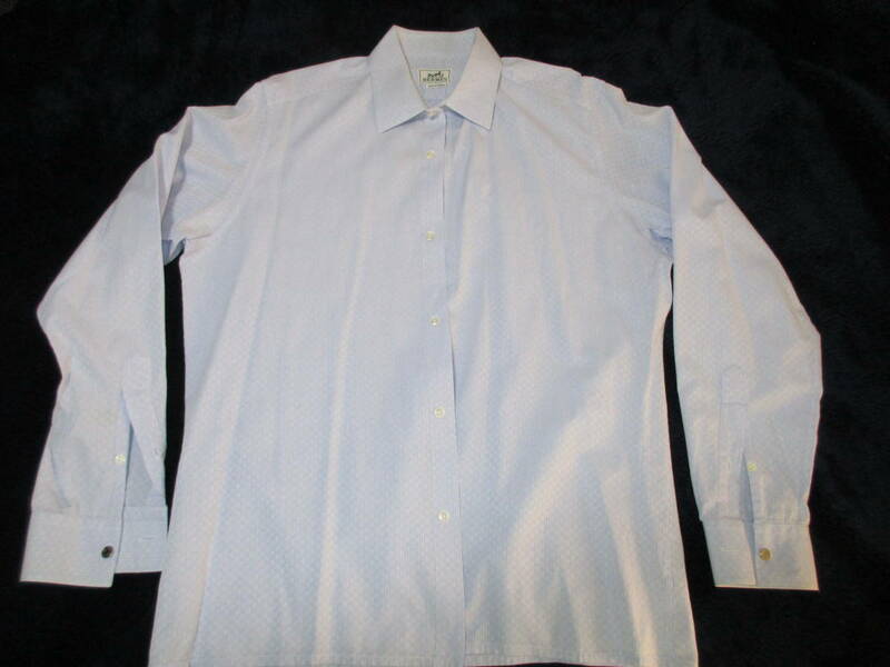 クリーニング済み HERMES エルメス 長袖 ワイシャツ サイズ41/16 長袖シャツ Hロゴ ドット柄 中古品 エルメスジャポン物