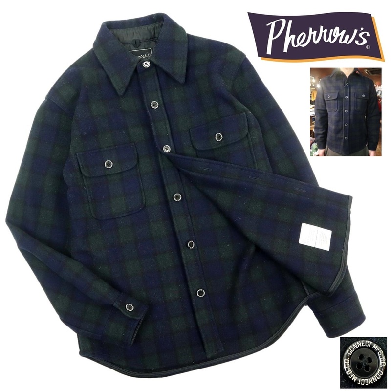 【B2872】【ビッグサイズ42】Pherrow's フェローズ CPOシャツジャケット ウールジャケット チェック