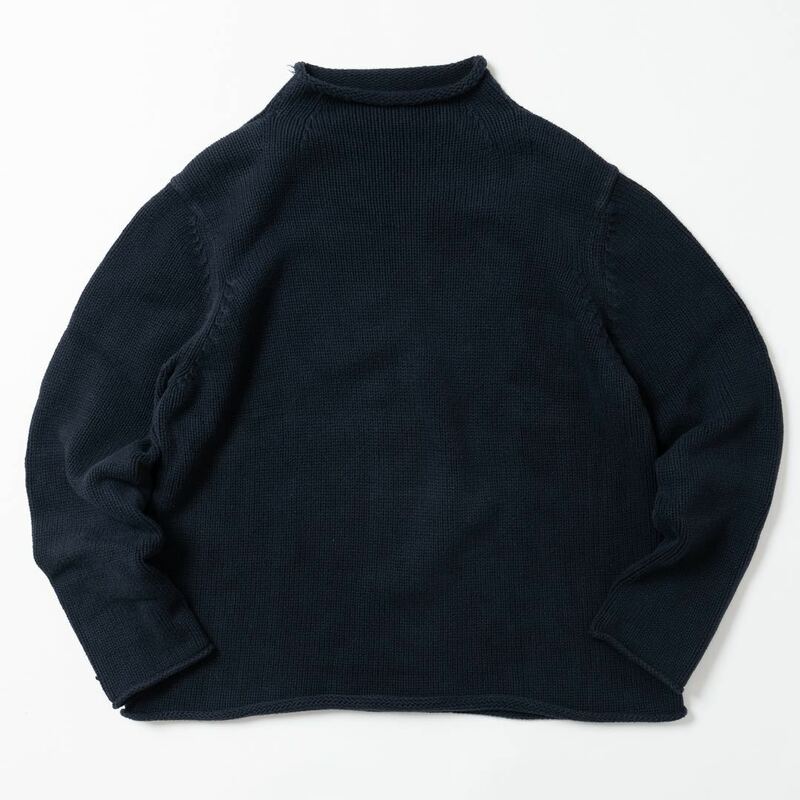 90's Jクルー J.CREW ロールネック コットンニットセーター XLサイズ 紺 ネイビー ハイネック 3点ロール