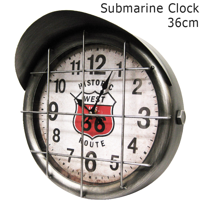 サブマリン クロック アンティークシルバー (潜水艦) 壁掛け時計 つや消し シャビー ウォールクロック 西海岸風 インテリア アメリカン雑貨