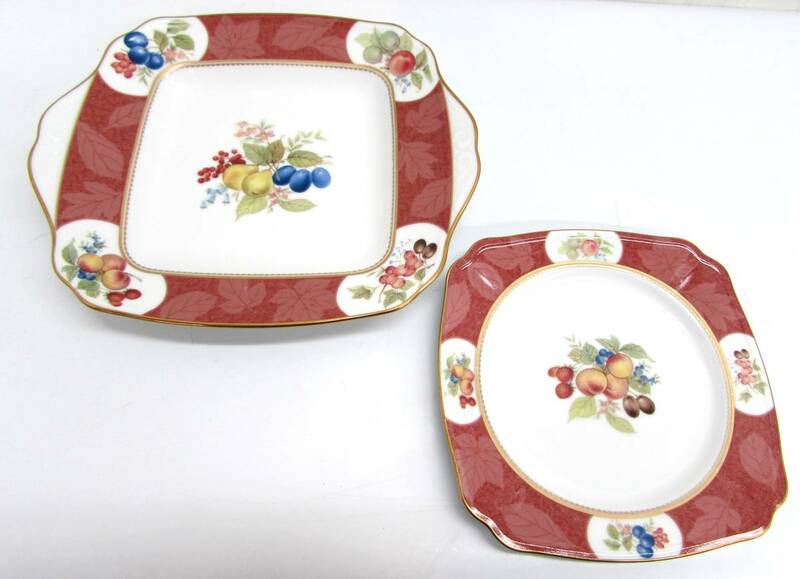 Noritake ノリタケ 1597 フルーツモノグラム スクエア プレート 角皿 盛皿 中皿/大皿2点おまとめ ブランド 洋食器 陶磁器 