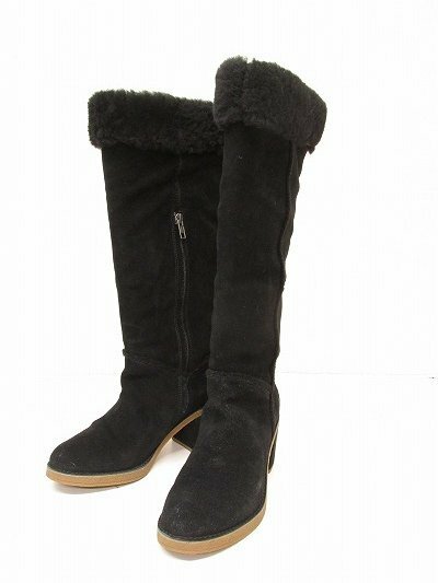 i3456：アグ UGG ロングブーツ US7(24cm)/US6(23cm) ムートンブーツ ヒール/ブラック黒