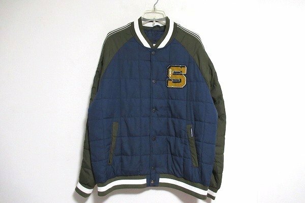 z11566:SUPERDRY（スーパードライ）US古着 中綿フルスナップスタジャン/紺×オリーブ/XXL