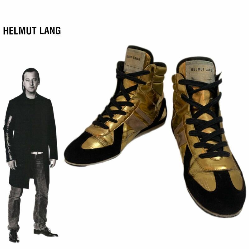 HELMUT LANG VINTAGE ヘルムートラング ヴィンテージ 初期 本人期 MADE IN ITALY ゴールドメタリックハイカットスニーカー 36 アーカイブ