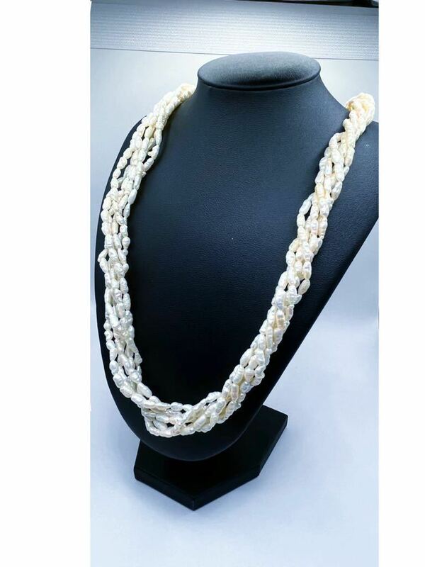 パール　ロングネックレス　淡水　silver 真珠 ネックス 長さ　60cm 6連