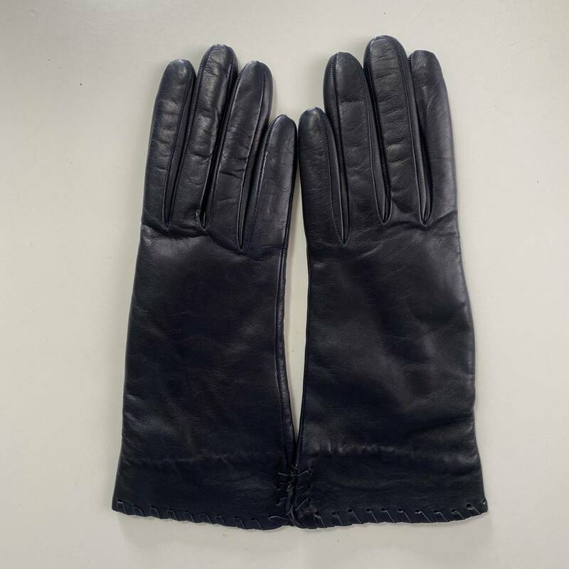 【未使用】イタリア製　ポルトラーノ　レディース　レザーグローブ　ブラック　黒革手袋　ウール裏地　サイズ7ハーフ　PORTOLANO