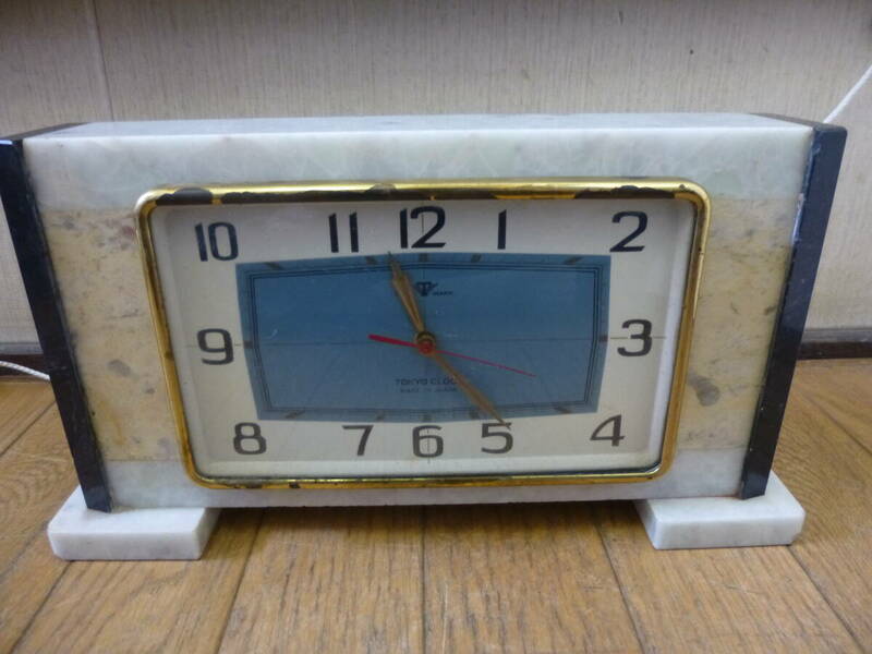 @中古 当時物 TOKYO CLOCK アンティーク ヴィンテージ 大理石 置時計 ゼンマイ 手巻き 簡易動作確認済み 古いのでジャンク扱い