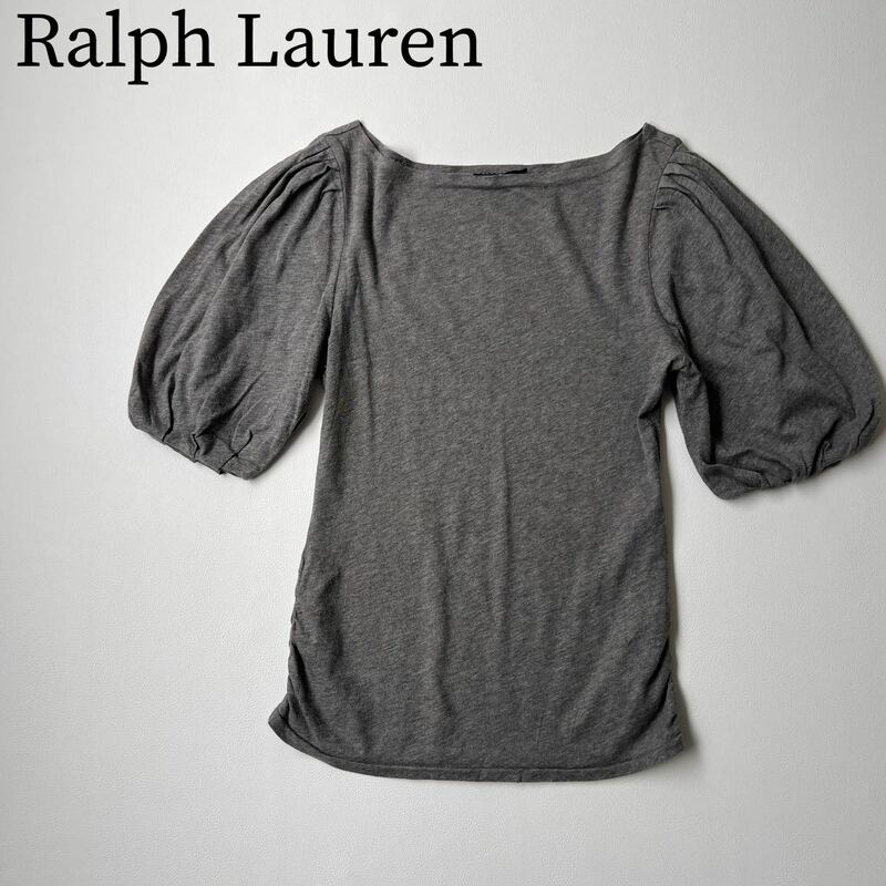Ralph Lauren ラルフローレン Tシャツ　カットソー ブラウス　トップス　パフスリーブ 5部袖　シルク混　ボートネック レディース
