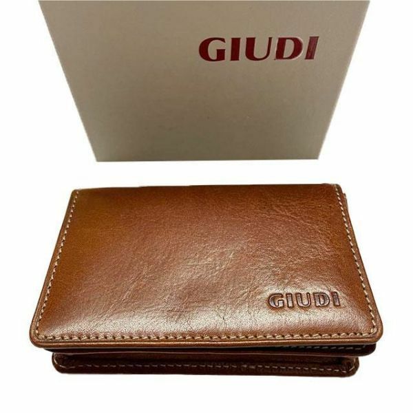 GIUDI ジウディ イタリア製 ガビアーノレザー二つ折り財布/koinnke-su ライトブラウン 未使用 牛革 J253