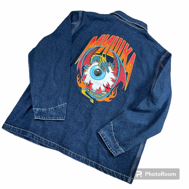 【超希少品・入手困難・大きいサイズ】 MISHKA ミシカ デニム　ガバーオール　デニムジャケット　ビッグイラスト　XLサイズ