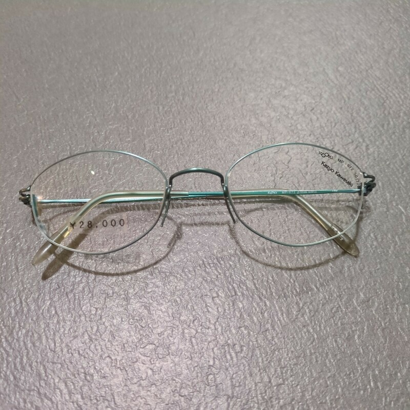 kazuo kawasaki メガネ チタンフレーム　50 □20 140　グリーン　デッドストック　眼鏡 