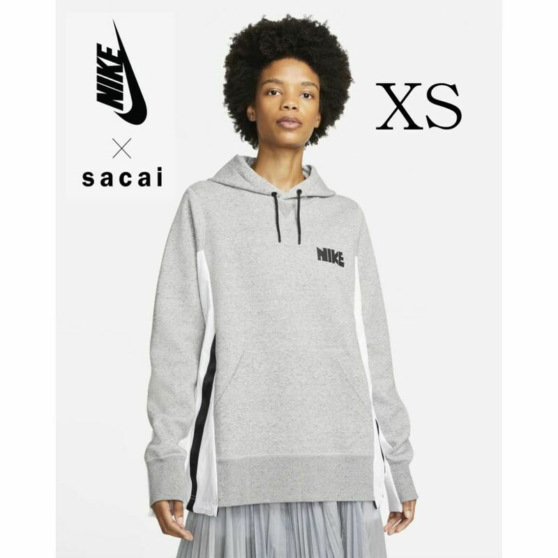 NIKE x sacai HOODIE ナイキ x サカイ プルオーバーパーカー ハイブリッド ダークグレーヘザー　XS s#cz4695 パーカー フーディー