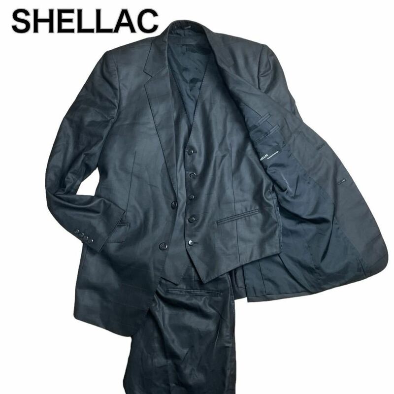 SHELLAC シェラック スリーピース セットアップ スーツ チェック黒 XL ビジネス紳士