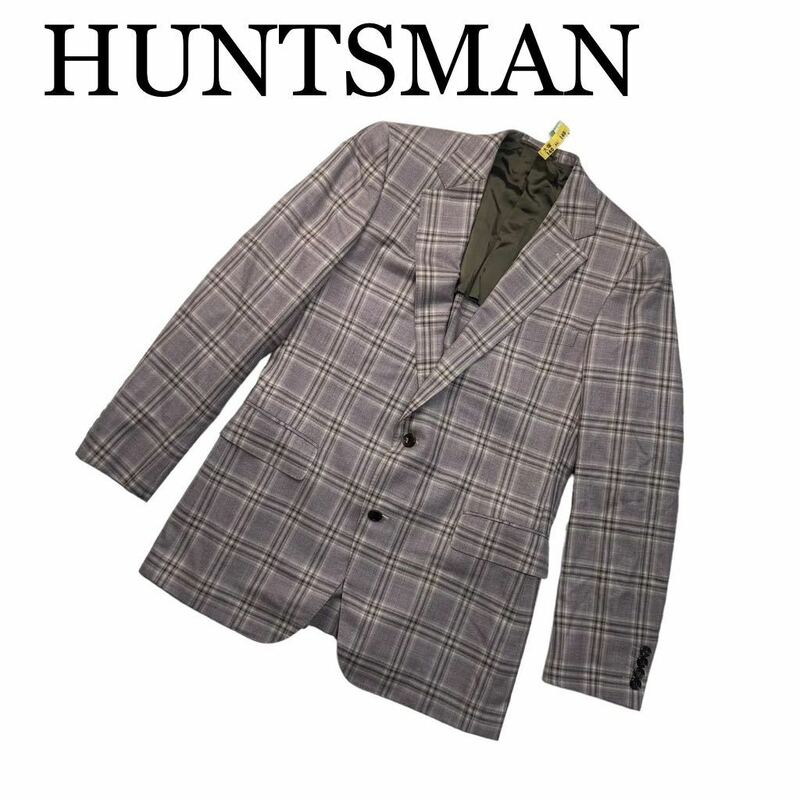 HUNTSMAN ハンツマン テーラードジャケット 背抜き サイドベンツ チェック 薄紫系 48H7D