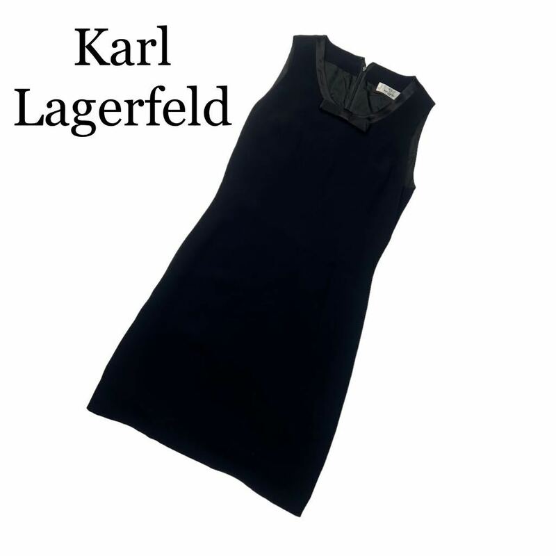 Karl Lagerfeld カールラガーフェルド ワンピース ノースリーブ 黒 ひざ上 リボン サイズ38