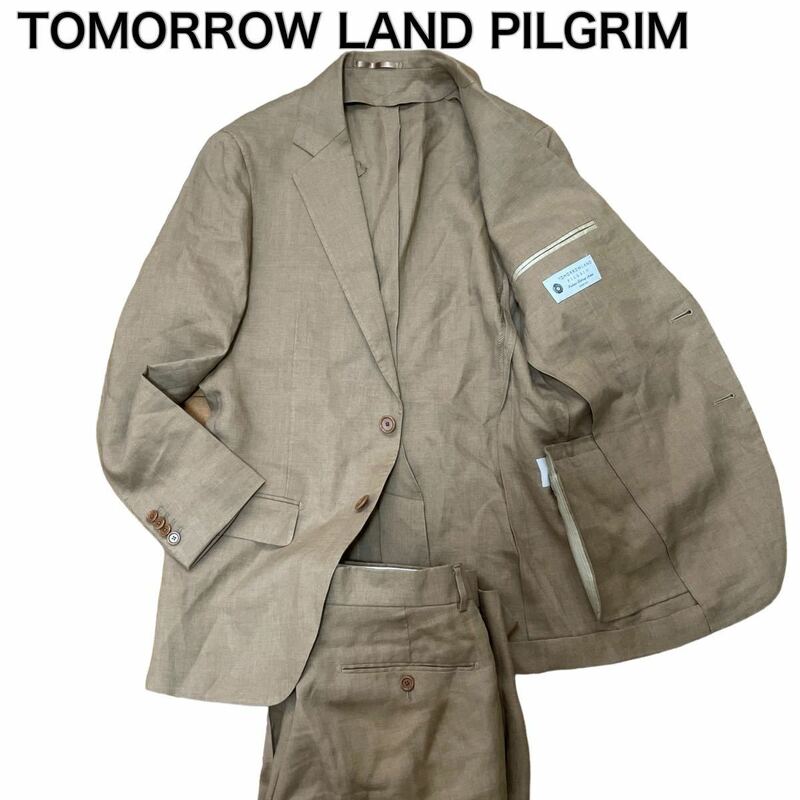 TOMORROW LAND PILGRIM トゥモローランドピルグリム セットアップ スーツ ブラウン 麻 ビジネス 紳士 44 L