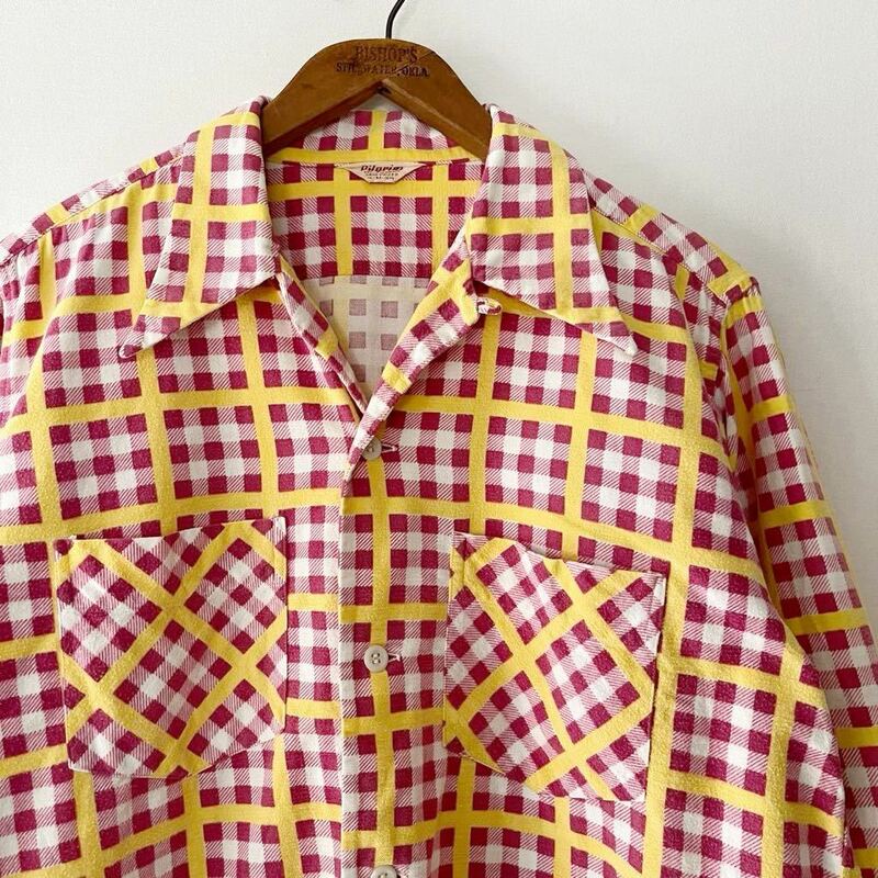 50s Pilgrim チェック ループカラー プリントネルシャツ M ビンテージ 50年代 ピルグリム 開襟 ライトネルシャツ ヴィンテージ オリジナル