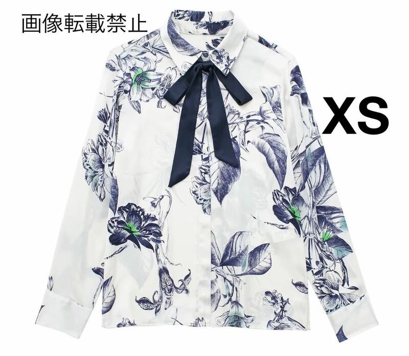 vintage ヴィンテージ レトロ フラワー 花柄 リボンボウタイ シャツ ブラウス トップス XSサイズ レディース★ZARA 好きな方に★新作 新品