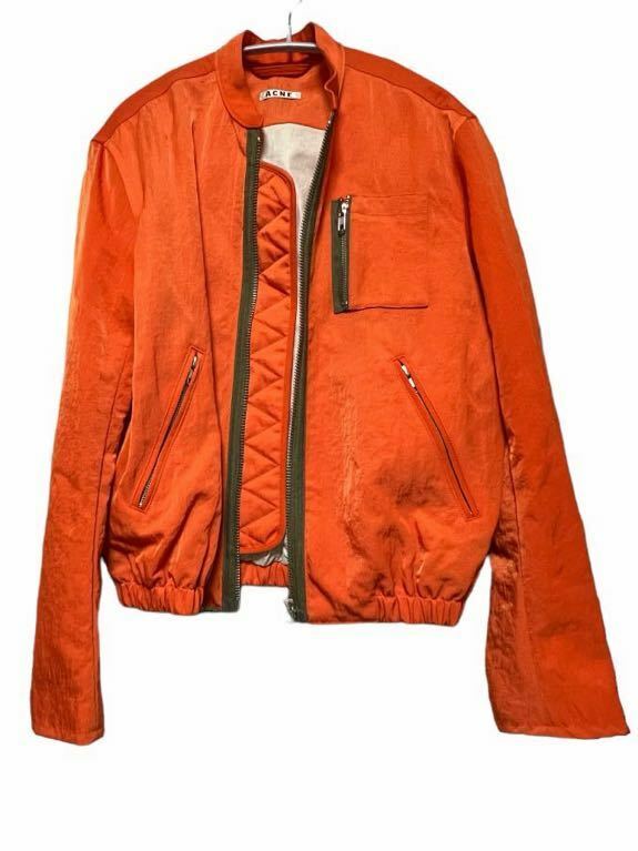 【美品】ACNEアクネ ライダース ブルゾン ライダースジャケット MA1　サープラス　ミリタリー　44サイズ　オレンジカーキ　メンズ