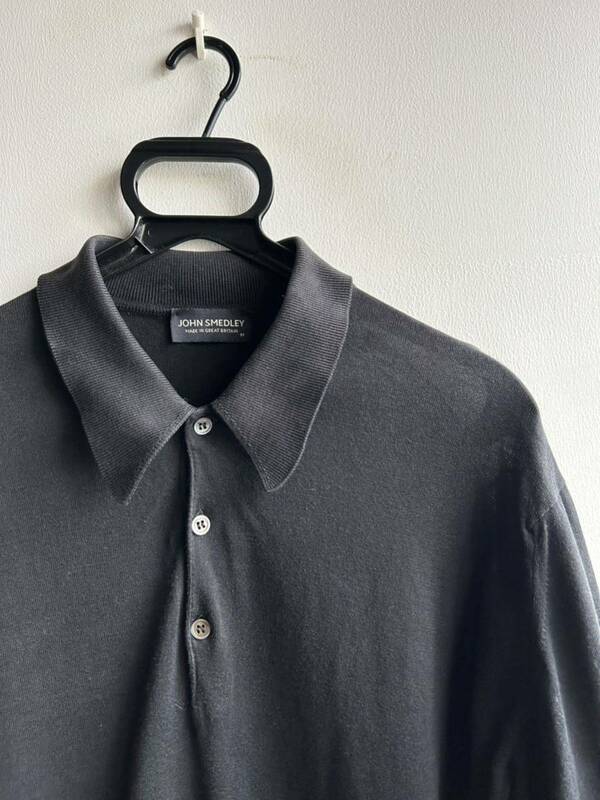 【美品】JOHN SMEDLEY ポロシャツ 半袖 メンズ M ブラック 黒 ENGLAND製 シーランドコットン100% ジョンスメドレー