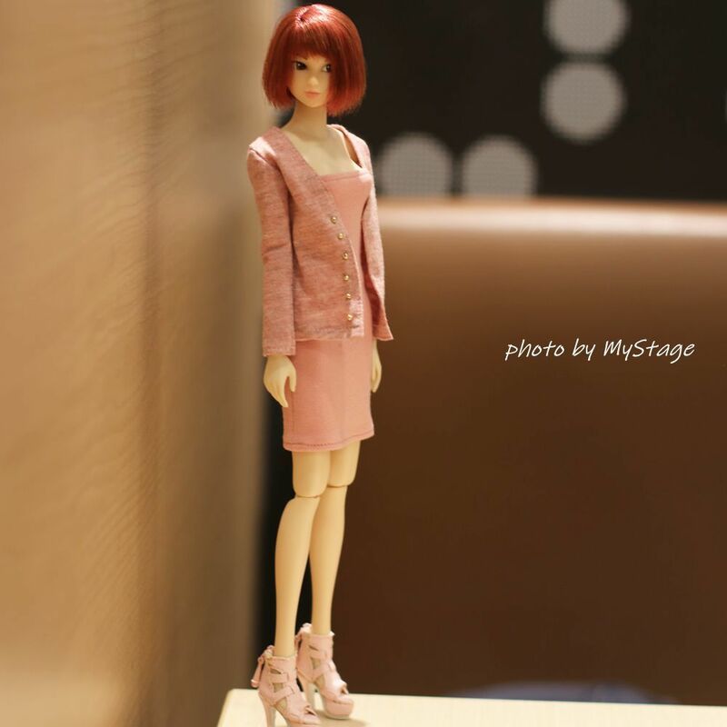 人形服msdr-24-066　ピンクカーディガン、チューブトップドレスセット（momoko/ジェニーなど1/6人形用）